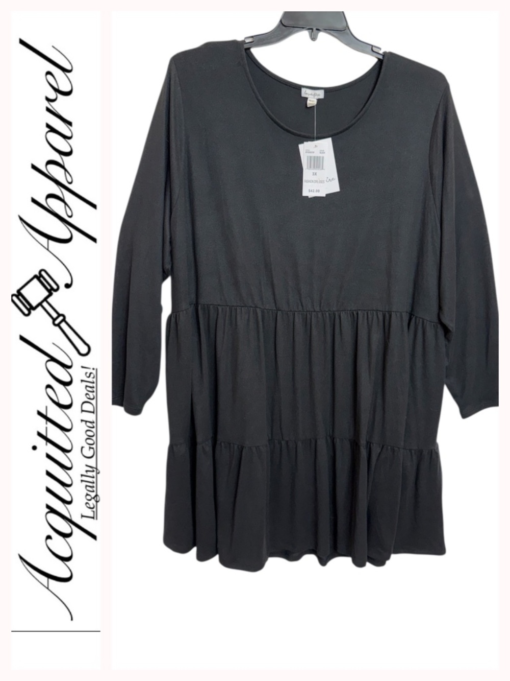 Love Fire Women's Black Tiered Long Sleeve Dress 3X